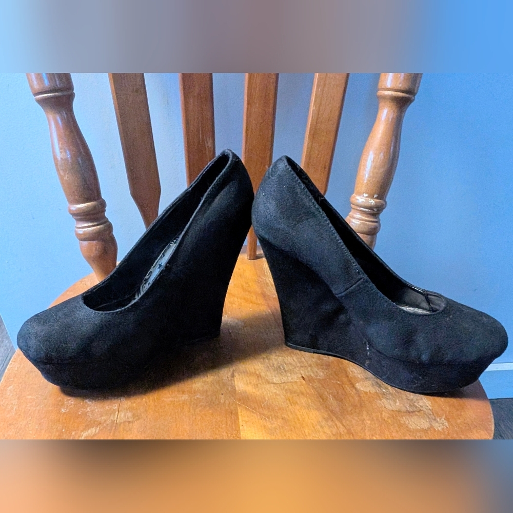 Brash Black Suede Wedge Shoes